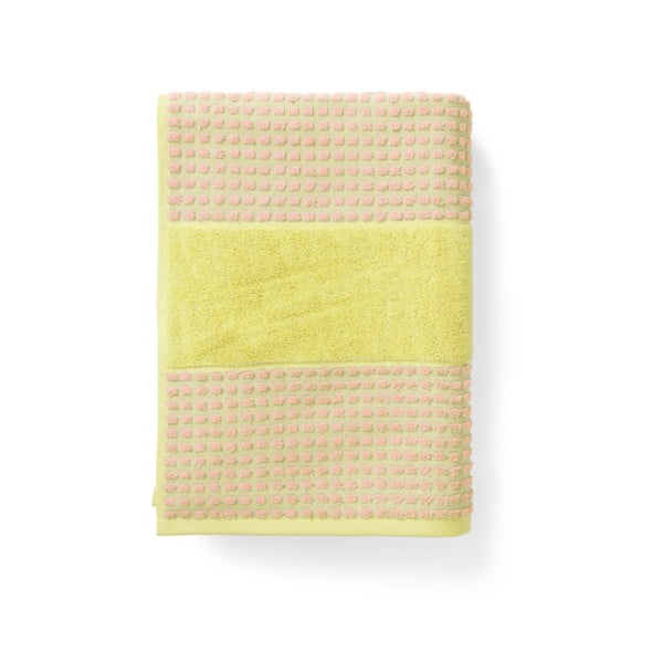 Rumena/rožnata frotirna brisača iz organskega bombaža 50x100 cm Check – JUNA