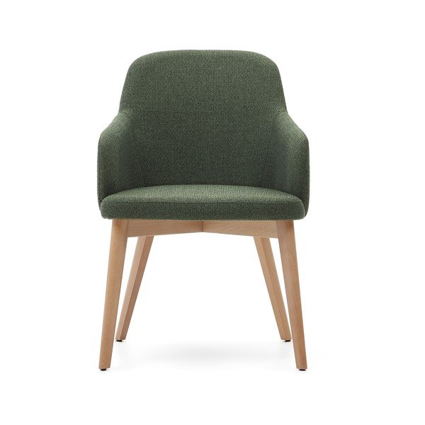 Temno zelen oblazinjen jedilni stol z nasloni za roke Nelida – Kave Home-image-2