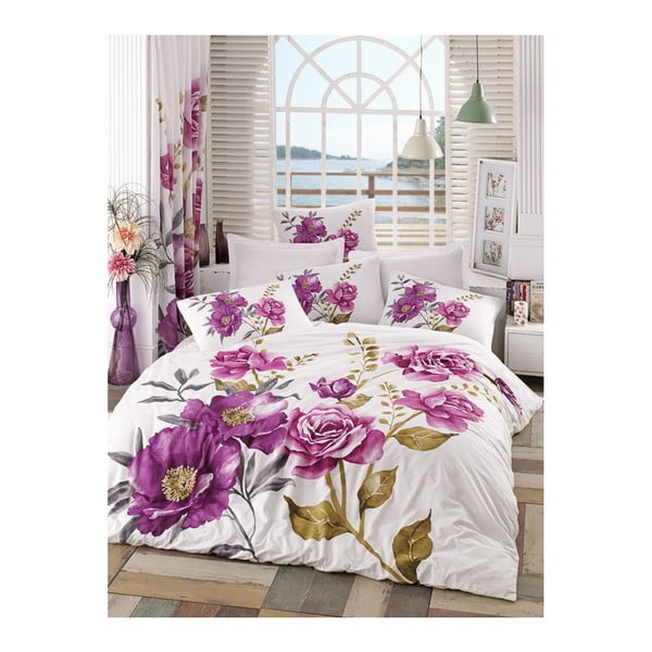 Roza posteljnina za zakonsko posteljo z rjuho Celina, 200 x 220 cm