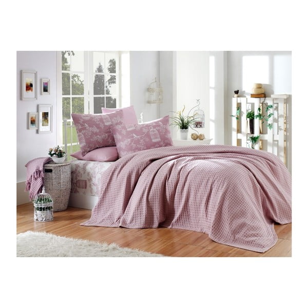 Temno roza bombažna posteljnina za enojno posteljo, 160 x 240 cm