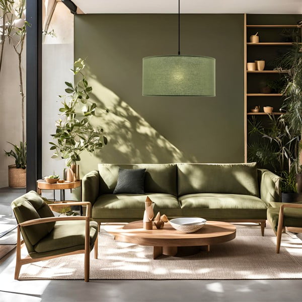 Zelena viseča svetilka s tekstilnim senčilom ø 40 cm Shanti – Candellux Lighting-image-1