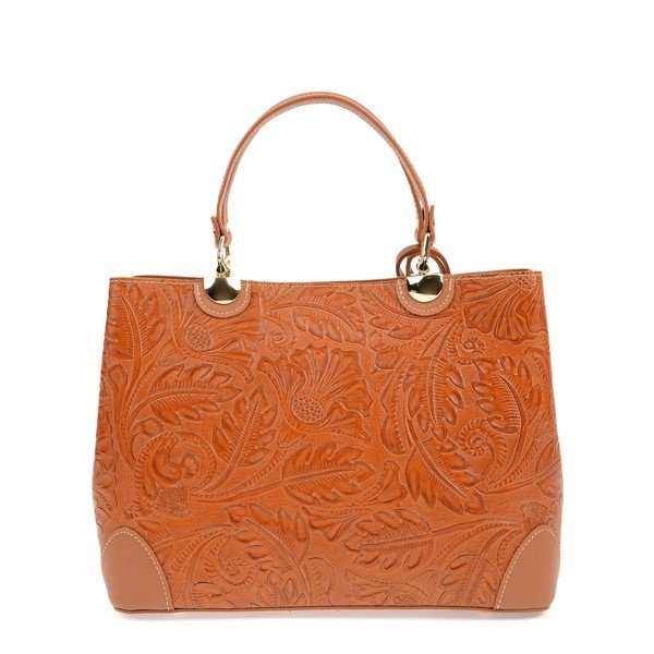 Konjak rjava usnjena torbica Carla Ferreri Floral-image-1
