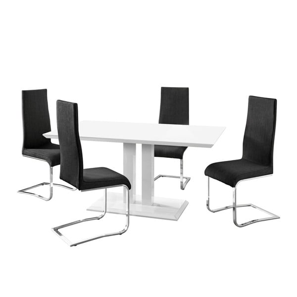 Garnitura jedilne mize in 4 črnih stolov Støraa Mai
