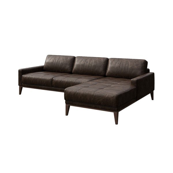 Temno rjava usnjena kotna sedežna garnitura MESONICA Musso Tufted, desni kot-image-2