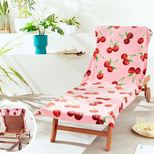 Rožnata bombažna brisača za na plažo 78x200 cm Cherries – Catherine Lansfield-image-4