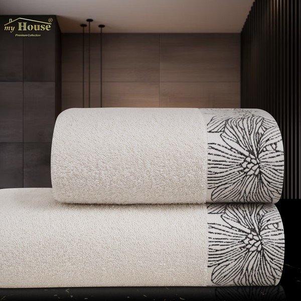 Slonokoščena frotirna bombažna brisača 50x100 cm Valencia – My House-image-1