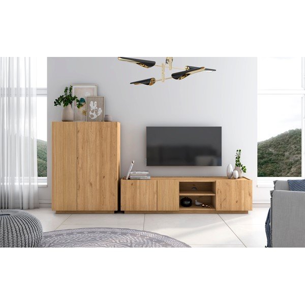 TV omarica v hrastovem dekorju v naravni barvi 180x48 cm Rayana – Marckeric-image-1