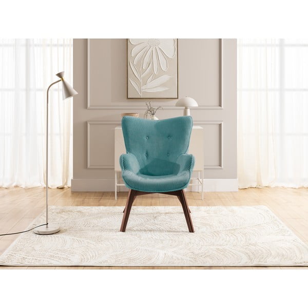 Turkizen fotelj iz rebrastega žameta Niko – Ropez-image-1