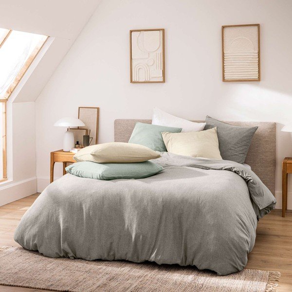 Siva 3-delna bombažna posteljnina za zakonsko posteljo/podaljšana 240x220 cm Meline – douceur d'intérieur-image-3