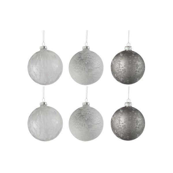 Komplet 6 belo-srebrnih steklenih božičnih okraskov J-Line Bauble, ø 8 cm