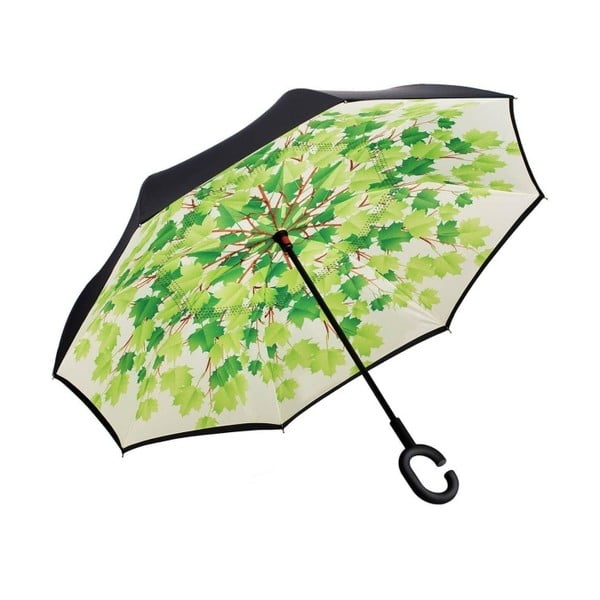 Zeleno-črni dežnik Ambiance Leaves, ⌀ 105 cm