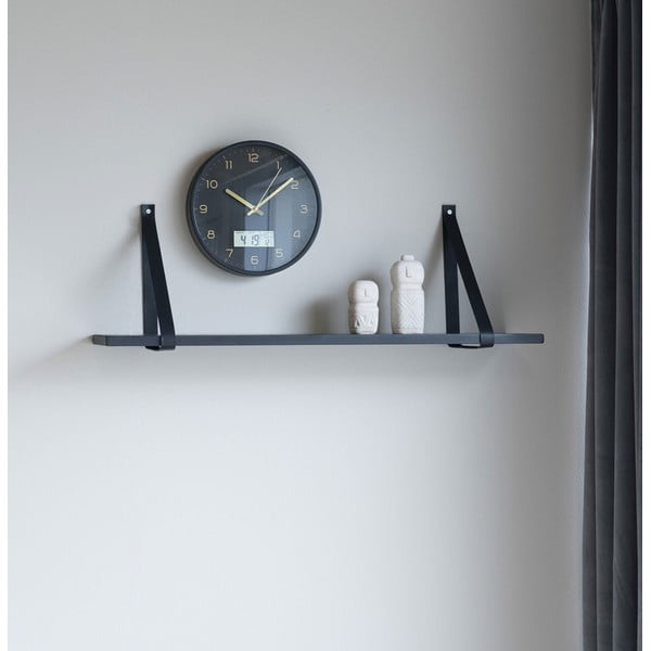 Črna lesena polica s črnimi usnjenimi ročaji House Nordic Forno, 80 x 20 cm-image-1