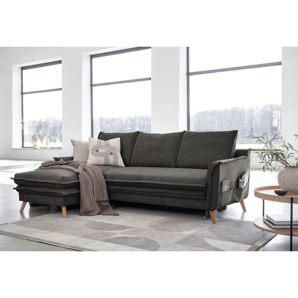 Temno siva raztegljiva kotna sedežna garnitura (levi kot) Charming Charlie – Miuform-image-3