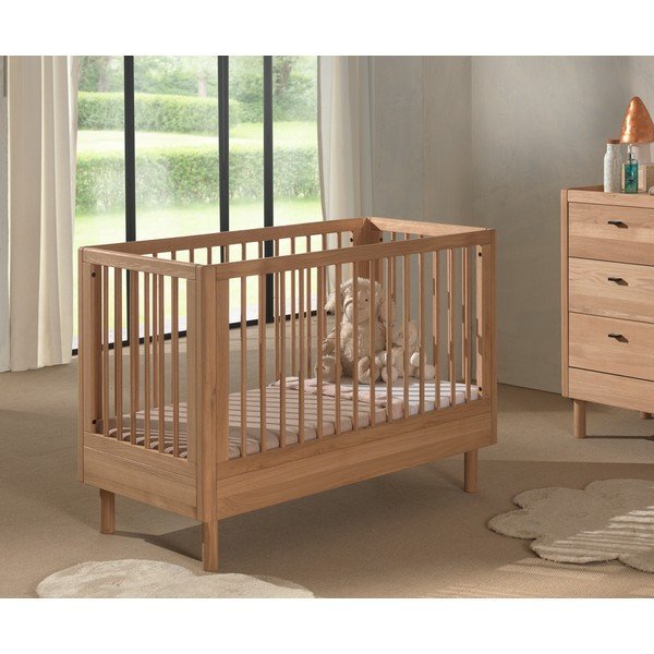 Otroška posteljica iz masivnega hrasta z nastavljivo višino 60x120 cm v naravni barvi Forrest – Vipack-image-1