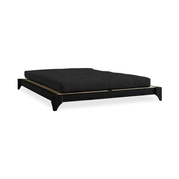 Borova zakonska postelja z ležiščem in tatamijem Karup Design Elan Double Latex Black/Black, 140 x 200 cm