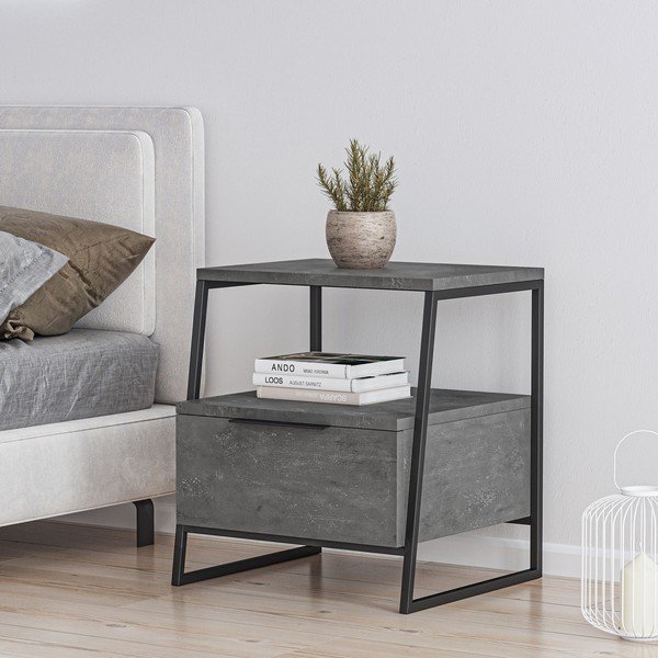 Siva nočna omarica s policami Pal – Kalune Design-image-1