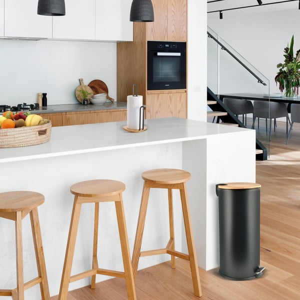 Mat črn jeklen koš za smeti s pedalom 30 l Adonis – Spirella-image-1
