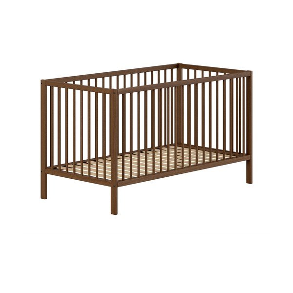 Rjava otroška posteljica iz masivne bukve z odstranljivo stranico in nastavljivo višino 70x140 cm Dino – Vipack