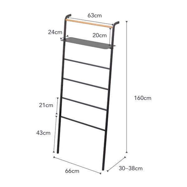 Črn obešalnik s polico YAMAZAKI Tower Ladder-image-3
