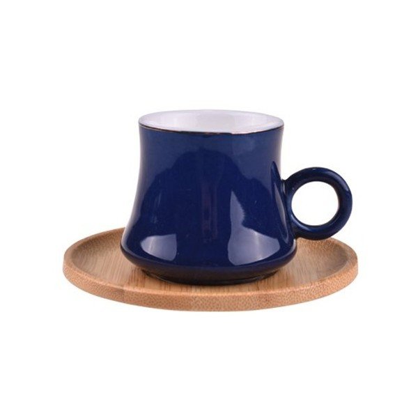Komplet 6 modrih porcelanskih vrčkov s podstavki iz bambusa Bambum Harem-image-1