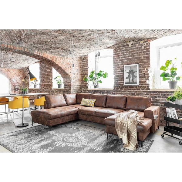 Rjava sedežna garnitura v obliki črke U iz umetnega usnja Miuform Lofty Lilly Vintage, levi kot-image-4