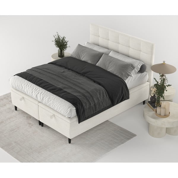 Kremno bela oblazinjena zakonska postelja s prostorom za shranjevanje 160x200 cm Senses – Maison de Rêve-image-3