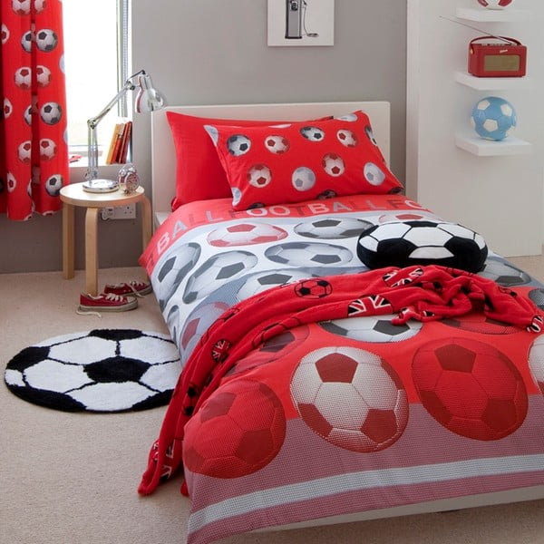 Otroško rdeče posteljno perilo Catherine Lansfield Nogomet, 200 x 200 cm
