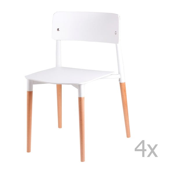 Komplet 4 belih jedilnih stolov z lesenimi nogami sømcasa Claire