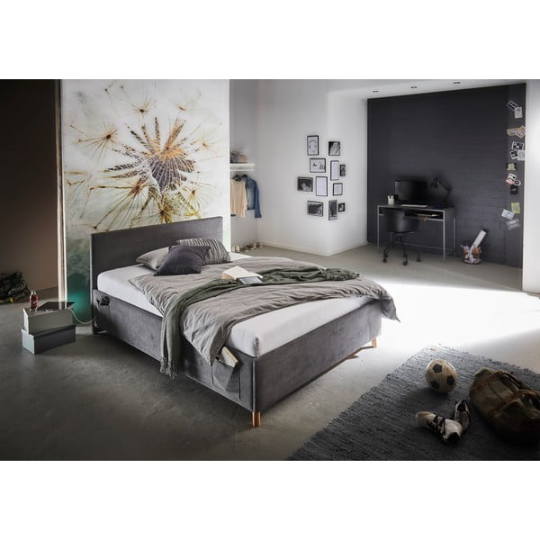 Antracitno siva oblazinjena otroška postelja brez letvenega dna 90x200 cm Cool – Meise Möbel-image-1