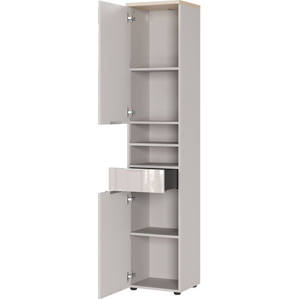 Kremno bela visoka/ozka kopalniška omarica v sijajnem dekorju 39x190 cm Tavira – Germania-image-3