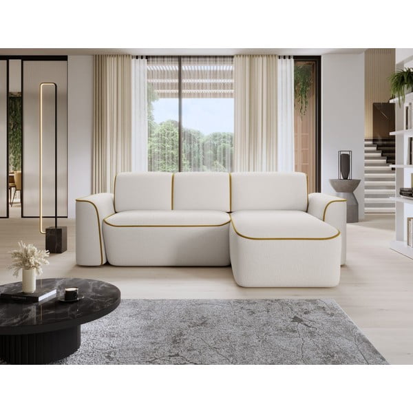 Rumena/kremno bela kotna sedežna garnitura iz tkanine bouclé (desni kot/z ležalnikom) Ume – ELTAP-image-1