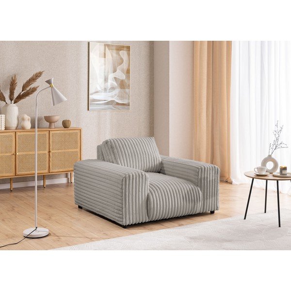 Svetlo siv fotelj iz rebrastega žameta Justin – Ropez-image-4