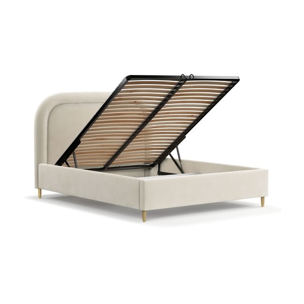 Kremno bela oblazinjena zakonska postelja s prostorom za shranjevanje z letvenim dnom 140x200 cm Mija – Maison de Rêve-image-3