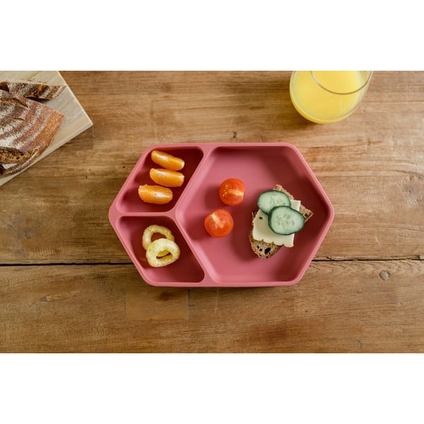 Rdeč silikonski otroški krožnik 16x25 cm – Kindsgut-image-1