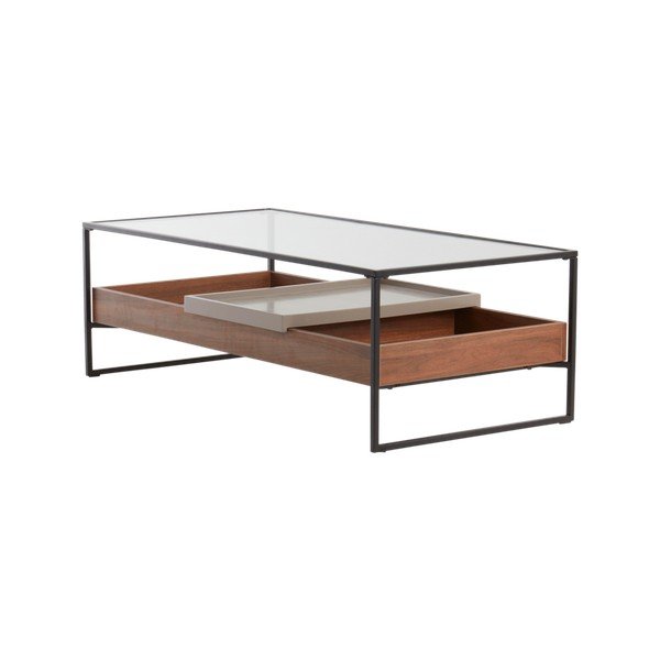 Klubska mizica s stekleno mizno ploščo v temni naravni barvi 60x120 cm Sveg – Jotex-image-1