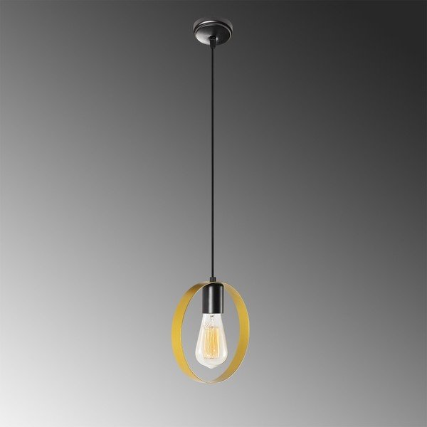 Črna kovinska viseča svetilka v zlati barvi Opviq lights Simeon-image-1