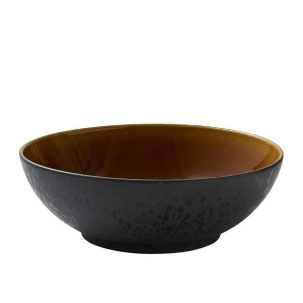 Skleda za solato iz črne keramike z notranjo glazuro v oker barvi Bitz Mensa, premer 30 cm