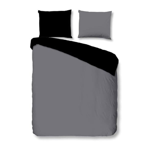 Sivo-črna bombažna posteljnina za zakonsko posteljo Dobro jutro Uni, 200 x 240 cm