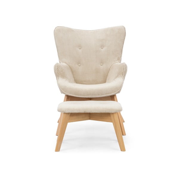 Bež fotelj z naslonjalom za noge iz rebrastega žameta Niko – Ropez-image-3