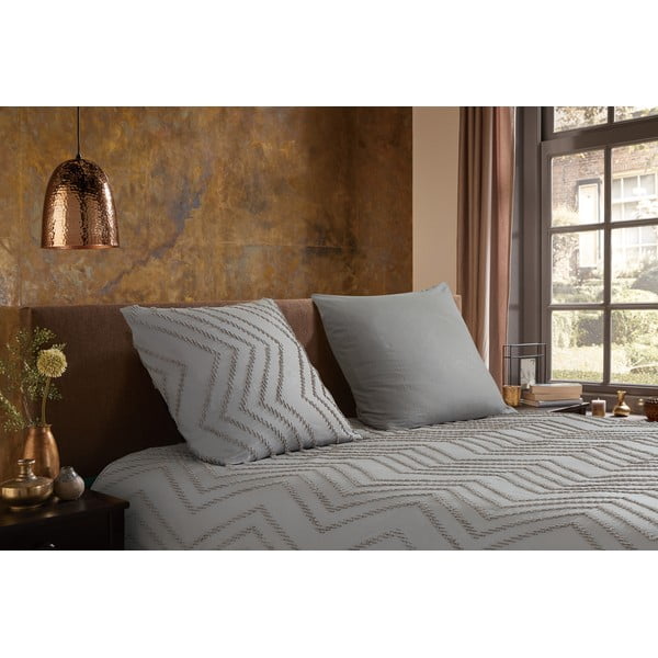 Sivo-rjava enojna/podaljšana posteljnina iz mikrovlaken 140x220 cm Pure Zigzag – Good Morning-image-1