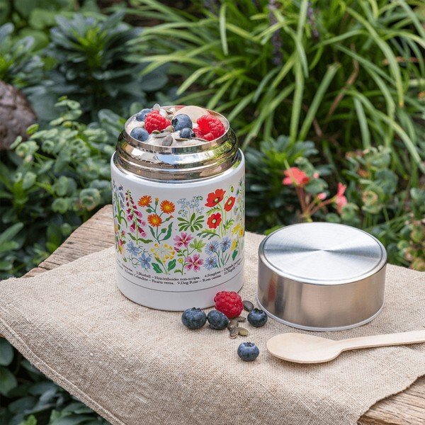 Otroška termovka za hrano v kremno beli in srebrni barvi 450 ml Wild Flowers – Rex London-image-1