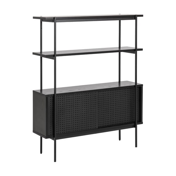 Črn regal v jesenovem dekorju z drsnimi vrati 94x114 cm Angus – Actona-image-2