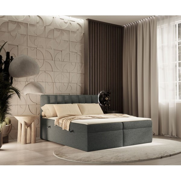 Temno siva boxspring postelja s prostorom za shranjevanje 160x200 cm Novento – Maison de Rêve-image-1