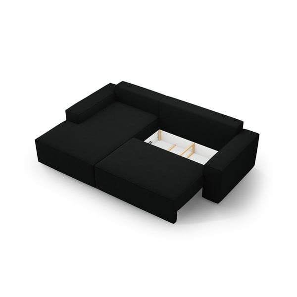 Črna raztegljiva kotna sedežna garnitura iz tkanine bouclé (levi kot) Jodie – Micadoni Home-image-4