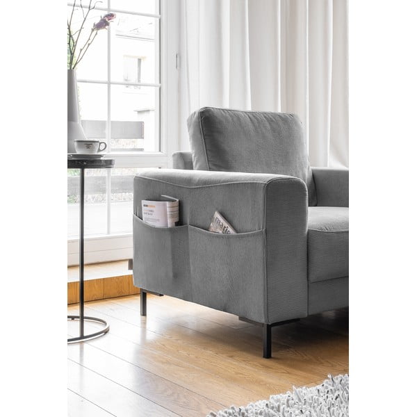 Siv fotelj iz rebrastega žameta Lofty Lilly – Miuform-image-3