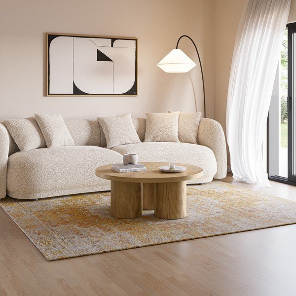 Okrogla klubska mizica v hrastovem dekorju v naravni barvi ø 100 cm Arancha – MOME-image-1