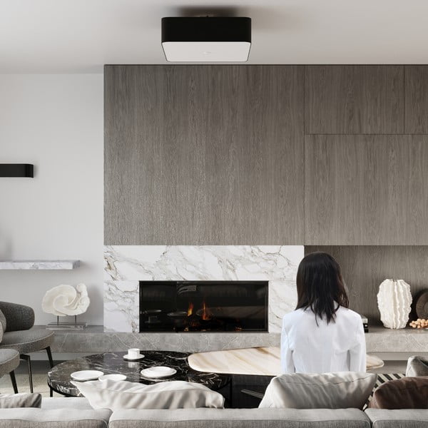 Črna stropna svetilka s senčnikom iz stekla in tekstila 55x55 cm Kortez – Sollux-image-4