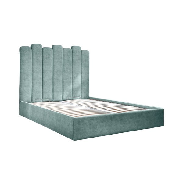 Turkizna oblazinjena zakonska postelja s prostorom za shranjevanje in letvenim dnom 180x200 cm Dreamy Aurora - Miuform