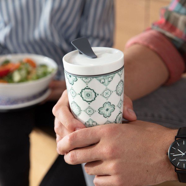 Zeleno-bel porcelanast lonček to go Villeroy & Boch Like To Go, 350 ml-image-1