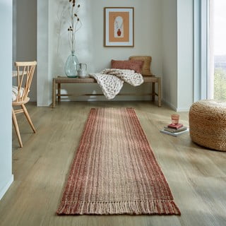 Rdeč obojestranski ročno tkan tekač iz mešanice jute 60x230 cm Jute Ombre Red – Flair Rugs